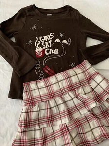 Gymboree size 5 brown tee and plaid ruffled skirt set of 2 - Picture 1 of 5