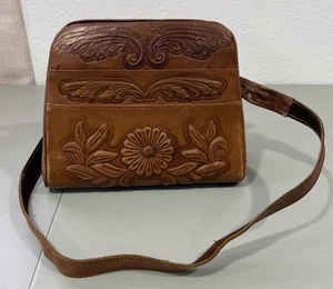 Bolso de Hombro Vintage Cuero Marrón Tooled Bolsillo Boho Western Floral Suroeste - Imagen 1 de 18