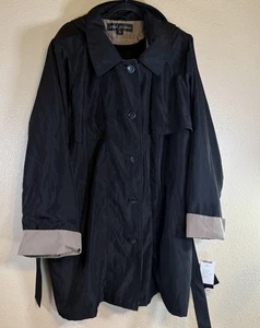 NWT Misty Harbor Plus 3X Black Tan Removable Liner Rain Coat Trench Hooded - Picture 1 of 14