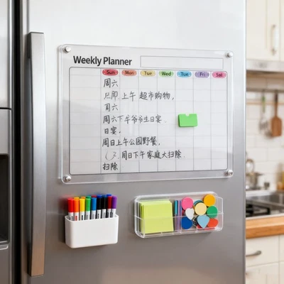 Acrylic Weekly Planner Transparent Colorful Magnetic Weekly Schedule Board Memo - Image 1 of 4