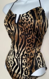 Vintage Animal Badeanzug Leopard Tiger Neckholder zum Binden PinUp Rockabilly + BH Union 16 M L - Bild 1 von 15