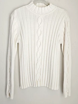 Suéter deportivo Liz Claiborne Liz cuello falso ajustado tejido pesado crema talla XL de colección años 90 Foto 1 de 4