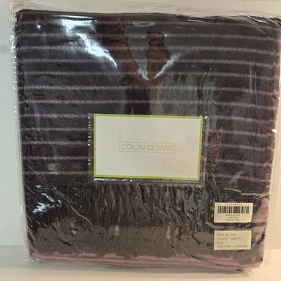 Colin Cowie Deep Amethyst Purple 50" x 60" Ombre Stripe Throw Fringe Blanket NEW - Image 1 of 4