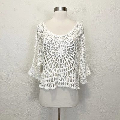 Top Tejido Crochet Vintage Blanco Mezcla Seda Boho Bohemio Gótico Gótico M/L Foto 1 de 4