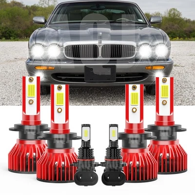 For Jaguar XJ8 1998-2003 Combo LED Headlight High Low Beam +Fog light Bulbs Kit Foto 1 de 4