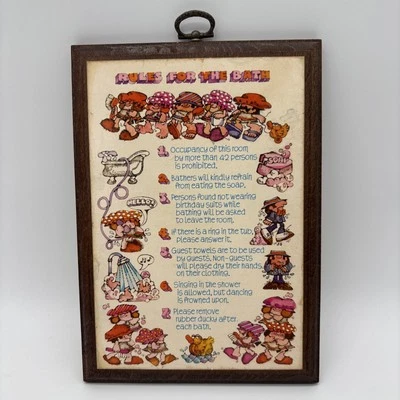 Letrero de placa de madera vintage sello años 70 reglas para el baño Foto 1 de 4