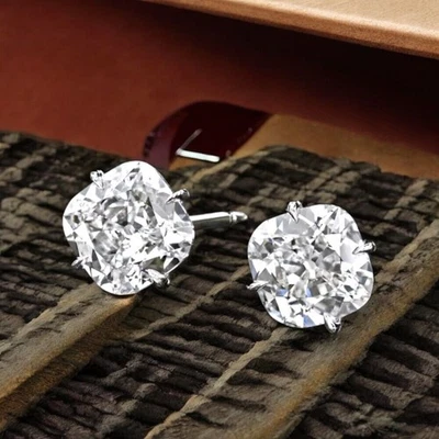 Cushion 3 Carat Womens Earring IGI GIA Lab Created Diamond 14K White Gold Studs - Image 1 of 4