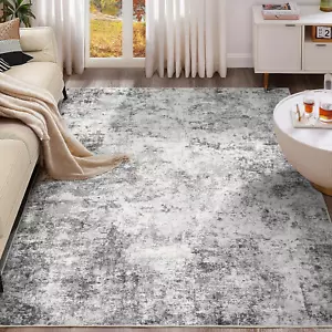 5X8 Area Rug Living Room Rugs - Washable Neutral Modern Abstract Soft Thin Large - Picture 1 of 9