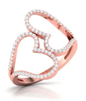 1.68ct Diamante Redondo Natural 14K Sólido Oro Rosa Aniversario Boda Corazón Aro - Imagen 1 de 3