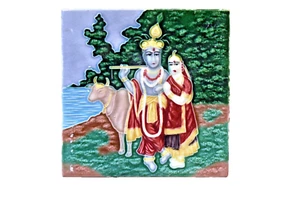 Antique Tiles Art Nouveau Majolica Japanese Lord Krishna & Radha Figurine Rare"4 - Picture 1 of 5
