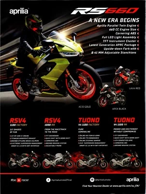 Aprilia Motorcycles "A New Era Begins" A4 Print Ad Ft. RS660 RSV4 TUONO V4 - Image 1 of 2
