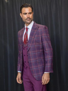 NWT 44R MENS BURGUNDY 2 BUTTON 3PC COMPOSE SUIT DB VEST,MODERN FIT, 2 SIDE VENT - Picture 1 of 1