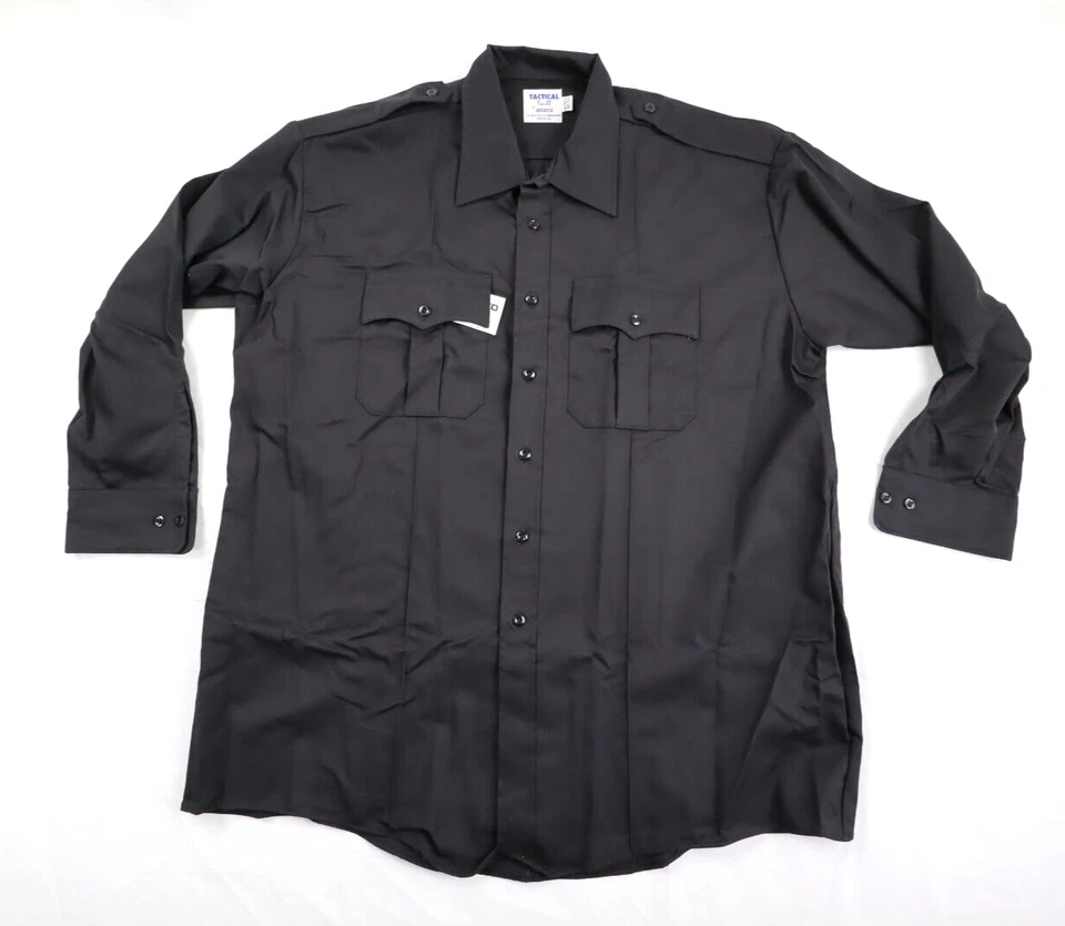 Camisa Uniforme Elbeco Para Hombre Talla 18-18.5 (32/33) Sarga Táctica Negra Manga Larga Foto 1 de 4