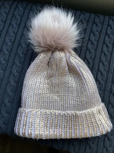 Place Girls Rose Gold Beanie Size Large 8+ Faux Fur Pompom - Picture 1 of 4