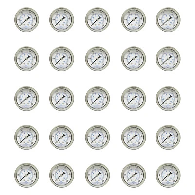 25 PACK LIQUID FILLED PRESSURE GAUGE 0-200 PSI, 1.5" FACE, 1/8" NPT BACK MOUNT - Image 1 of 3