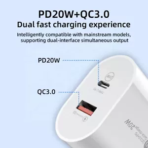 Dual Port QC3.0 USB Power Adapter PD Type C Home Wall Charger Plug Universal 20W - Picture 1 of 2