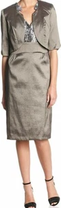Le Bos Women's 2pcs Ruffle Neck Wrap Dress w/ Jacket, Pewter, 10 or 16 - Picture 1 of 4
