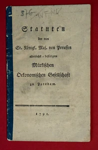 1791 POTSDAM - Statuten der MÄRKISCHEN ÖKONOMISCHEN GESELLSCHAFT - Physiokratie - Picture 1 of 3