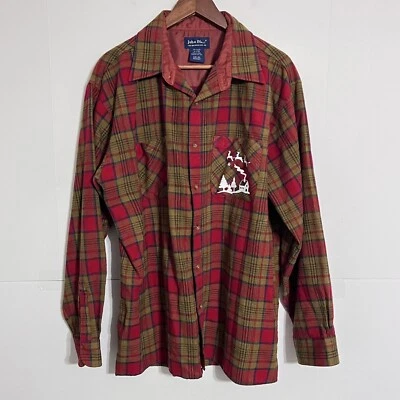 Vintage John Blair Mens Mackinaw Flannel Shirt Size L Red Plaid Reindeer Print - Image 1 of 4