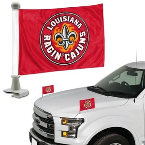 Juego de 2 banderas de coche estilo embajador Louisiana Ragin' Cajuns - capucha maletero - Imagen 1 de 2