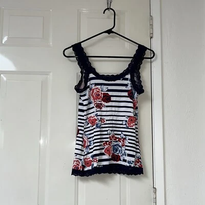 Camiseta sin mangas Hanky Panky pequeña floral a rayas azules y blancas Foto 1 de 4