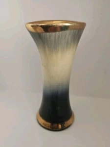 Ceramic Vase with Beautiful Running Glaze German 1008 12 Blue Gold Rim - Picture 1 of 3