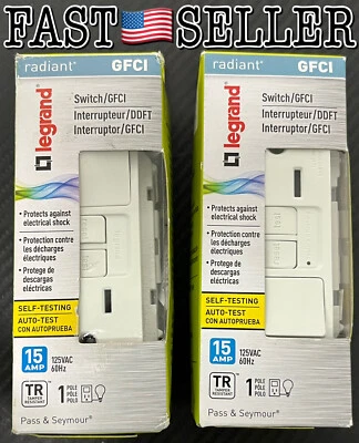 2-Pack Legrand Pass & Seymour 1595SWTTRWCC4 15A GFCI Switch Receptacle, White - Image 1 of 4