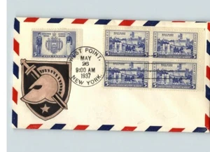 WEST POINT MILITARY, BL/4, 1937 Hand Painted # 1 of 1 made, FDC - Foto 1 di 1