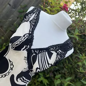 Vintage Oasis Y2K 00s Black Cream Silk Silky Sequin Lace Sexy Cami Top UK 12 - Picture 1 of 24