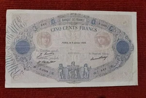 Billet 500 fr Bleu et Rose du 9-1- 1928 alph. D.1039 FAY30/31 TTB - Imagen 1 de 2