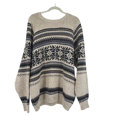 Vtg Fieldmaster XL Sweater Mens Beige Brown Snowflake Cotton Blend Knit Cozy Ski - Image 1 of 4