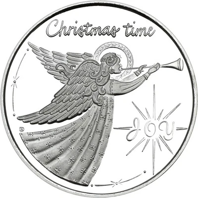 2025 - 1oz. - HERALDING ANGEL- CHRISTMAS TIME JOY-  .999 Silver ROUND in Capsule - Image 1 of 2