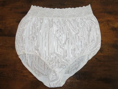 NOS Panties sz 9 BESTFORM satin stripes white brief lace trimmed ladies granny - Image 1 of 4