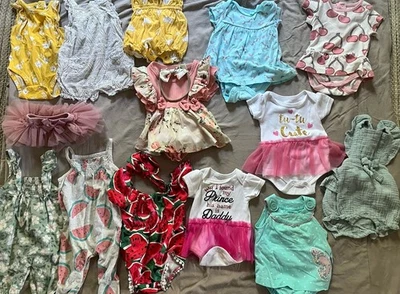 NB 0-3 Months Baby Girl Clothing Lot Jumpers One Piece Outfits 13 Total And Bows - Image 1 of 4