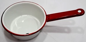 ENAMELWARE Saucepan POT - WHITE with RED Trim - VINTAGE Farmhouse - Picture 1 of 18