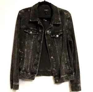Liverpool Black Denim Jean Jacket Women’s L Distressed Grunge Goth Punk - Picture 1 of 5