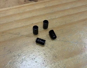 4 X ALUMINUM TIRE/RIM VALVE/WHEEL AIR PORT DUST COVER STEMS CAP/CAPS BLACK - Picture 1 of 5