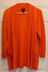 JM Collection Cardigan Women's Size PM True Pumpkin Orange Open Front - Picture 1 of 7