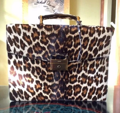 Authentic Prada Vintage Briefcase Business Bag Leopard Unborn Calf Deadstock - Image 1 of 4