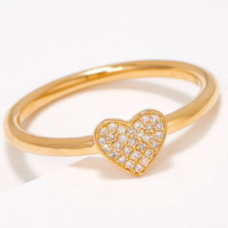 0.07CT Natural Diamond Heart Cluster Promise Ring 14K Yellow Gold Plated Silver - Image 1 of 1