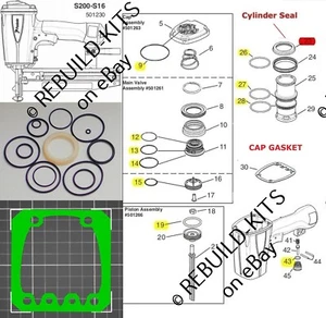 Grapadora utilitaria Paslode S200 S16 / W16 junta tórica + sello 402725 + kit de junta de tapa  - Imagen 1 de 4