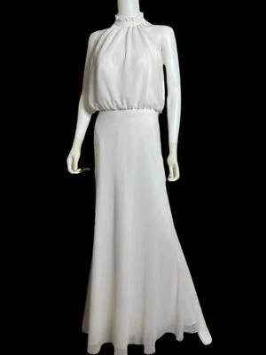 TULLE & CHANTILLY Halter Full Length Tulle Bridesmaid Wedding Gown White Size 4 - Image 1 of 4