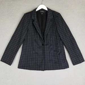Investments Blazer Jacket Women's Large Black Checkered Stretch Career Office - Picture 1 of 11