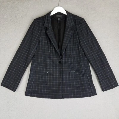 Investments Blazer Jacket Women's Large Black Checkered Stretch Career Office - Image 1 of 4