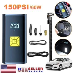 150 PSI Air Compressor Tire Inflator Fits Car Moto Bike Tires Air Pump Cordless - Picture 1 of 18
