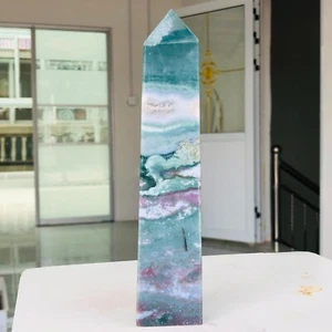 472g Natural Ocean Jasper Quartz Crystal Obelisk Wand Point Mineral Healing G321 - Picture 1 of 19