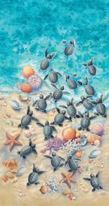 Elizabeth Studio Race To Safety Baby Sea Turtles Fabric Quilt Panel 23½ X 43 - Picture 1 of 1
