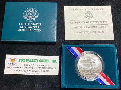 1991-D BU KOREAN WAR MEMORIAL SILVER DOLLAR COMMEMORATIVE in OGP with COA! UNC - Image 1 of 4