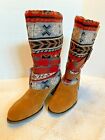 Nwt Muk Luk Brown Boots Knit Top Size 8M Boho Retro Classic Nordic Peasant New