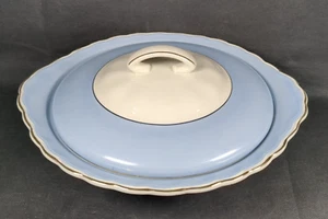 Vintage WOOD & SONS Lidded Tureen - Pale Blue & White with Gold Trim - Picture 1 of 16